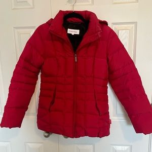 Red Calvin Klein puff jacket